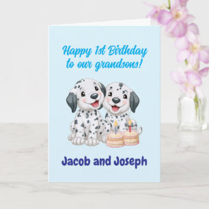 Happy 1st Birthday Grandsons, Puppies   Card