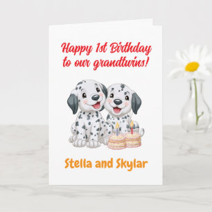 Happy 1st Birthday Grandtwins, Puppies Card