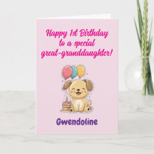 Happy 1st Birthday Great-Granddaughter, Cute Puppy Card