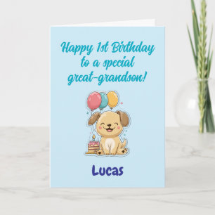 Happy 1st Birthday Great-Grandson, Puppy,  Card