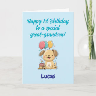 Happy 1st Birthday Great-Grandson, Puppy,  Card