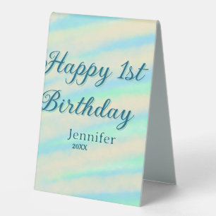 Happy 1st birthday kids baby blue green pastel ret