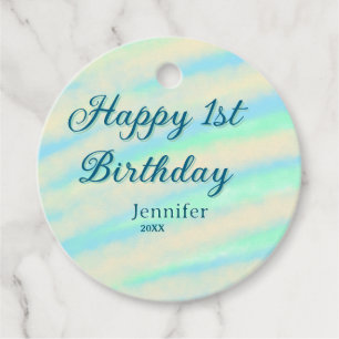 Happy 1st birthday kids baby blue green pastel ret favour tags