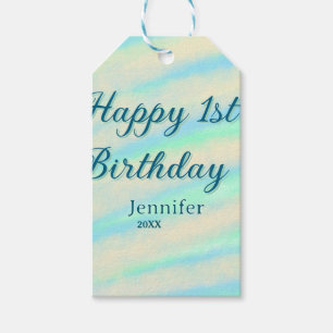Happy 1st birthday kids baby blue green pastel ret gift tags