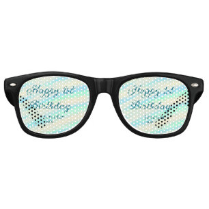 Happy 1st birthday kids baby blue green pastel ret retro sunglasses