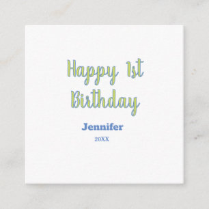 Happy 1st birthday kids baby green blue pastel tre enclosure card