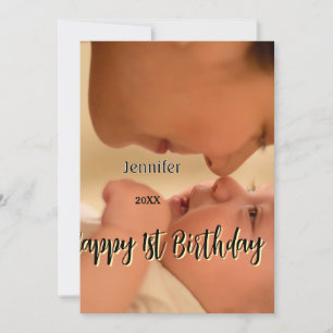 Happy 1st birthday kids baby mother black yellow  invitation