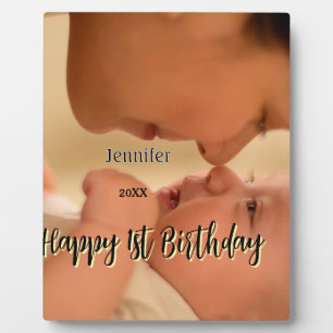 Happy 1st birthday kids baby mother black yellow  plaque