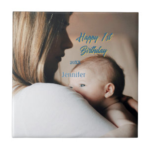 Happy 1st birthday kids baby mother blue yellow ph ceramic tile