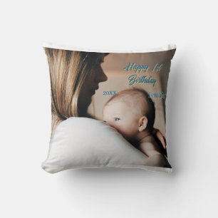 Happy 1st birthday kids baby mother blue yellow ph cushion