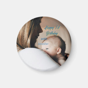 Happy 1st birthday kids baby mother blue yellow ph magnet