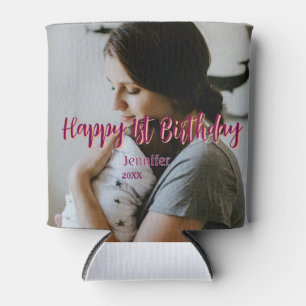 Happy 1st birthday kids baby mother red orange sty can cooler