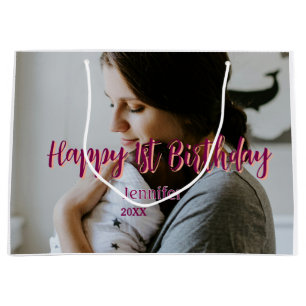 Happy 1st birthday kids baby mother red orange sty large gift bag