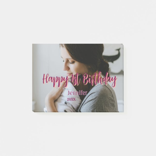 Happy 1st birthday kids baby mother red orange sty post-it notes (Front)