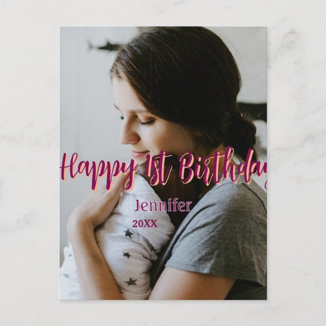 Happy 1st birthday kids baby mother red orange sty postcard (Front)