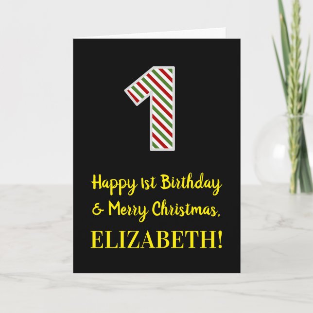 Happy 1st Birthday & Merry Christmas, Custom Name Card (Front)