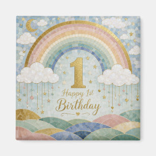 Happy 1st Birthday Mosaic Rainbow Cloud Design Magnet