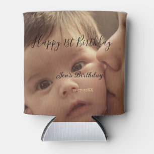 Happy 1st birthday name photo date stylish calligr can cooler