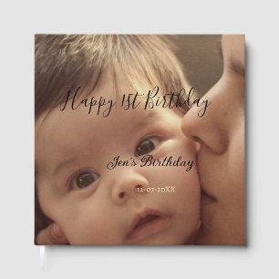 Happy 1st birthday name photo date stylish calligr guest book
