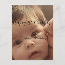 Happy 1st birthday name photo date stylish calligr