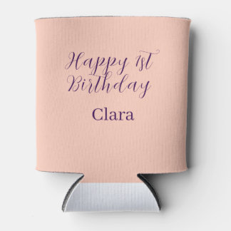 Happy 1st birthday orange purple boho retro name  can cooler