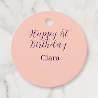 Happy 1st birthday orange purple boho retro name  favour tags