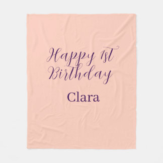 Happy 1st birthday orange purple boho retro name  fleece blanket