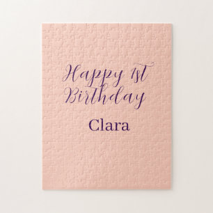 Happy 1st birthday orange purple boho retro name  jigsaw puzzle