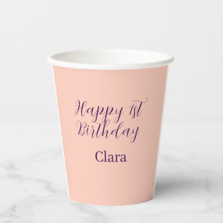 Happy 1st birthday orange purple boho retro name  paper cups