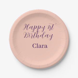 Happy 1st birthday orange purple boho retro name  paper plate