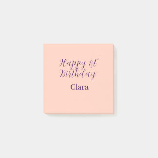 Happy 1st birthday orange purple boho retro name  post-it notes
