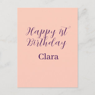 Happy 1st birthday orange purple boho retro name postcard