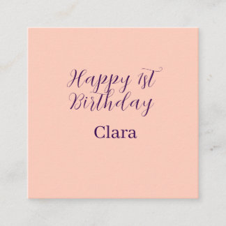 Happy 1st birthday orange purple boho retro name  square business card