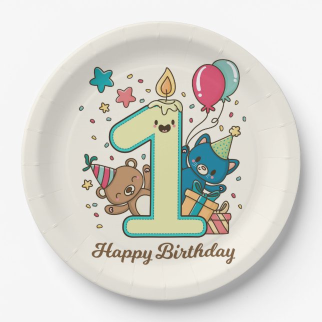 Happy 1st Birthday Paper Plate (Front)