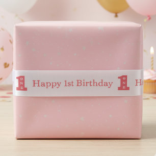 Happy 1st Birthday Party Girls Pink One Satin Ribbon