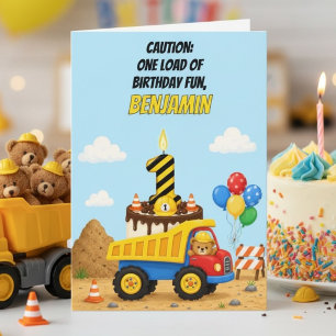 Happy 1st Birthday Personalise Dump Truck  Card