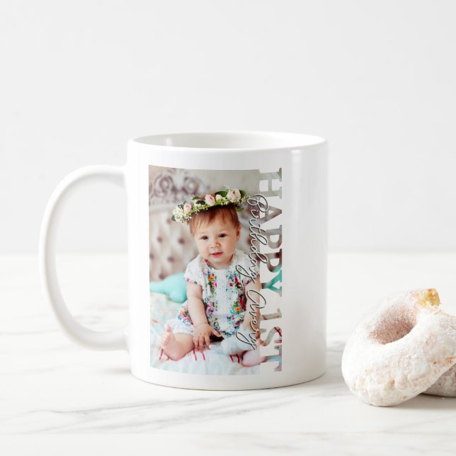 Happy 1st Birthday Photo college Coffee Mug (With Donut)