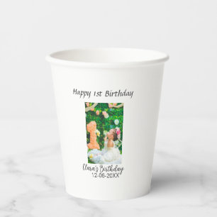 Happy 1st birthday photo simple elegant cutemodern paper cups