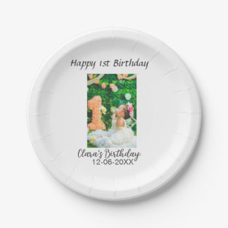 Happy 1st birthday photo simple elegant cutemodern paper plate