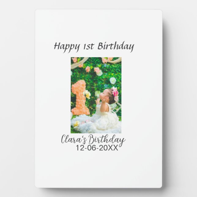 Happy 1st birthday photo simple elegant cutemodern plaque (Front)