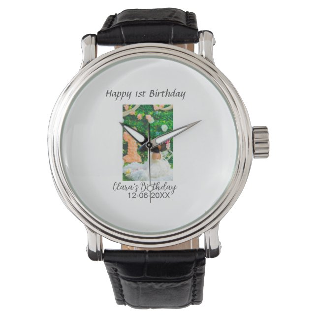 Happy 1st birthday photo simple elegant cutemodern watch (Front)