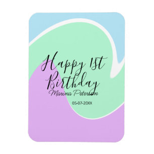 Happy 1st birthday pink green blue acrylic pour magnet