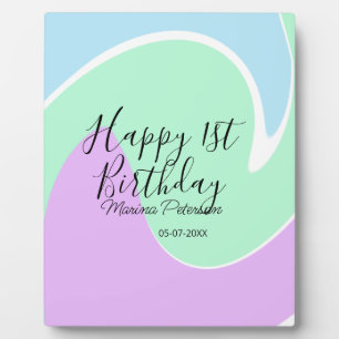 Happy 1st birthday pink green blue acrylic pour  plaque