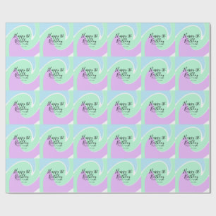 Happy 1st birthday pink green blue acrylic pour wrapping paper