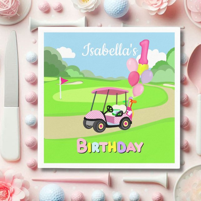 Happy 1st Birthday Polka Dot Pink Girly Golf  Napkin (Creator Uploaded)