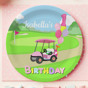 Happy 1st Birthday Polka Dot Pink Girly Golf  Paper Plate