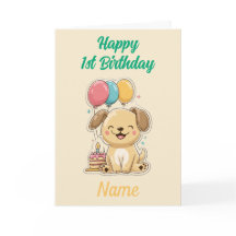 Happy 1st Birthday, Puppy, Custom Message Inside,