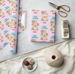 Happy 1st Birthday, Puppy, Girl, Personalised  Wrapping Paper
