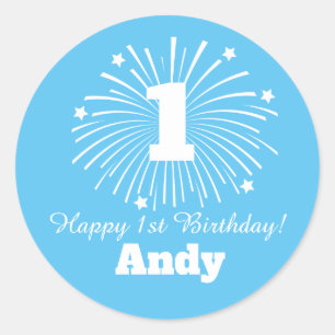 Happy 1st Birthday stickers with custom baby name