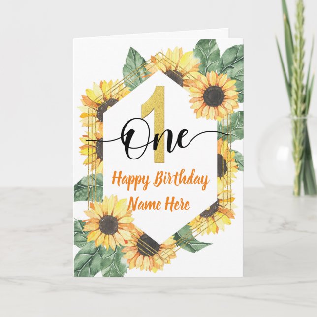 Happy 1st Birthday Sunflower Greeting Card (Front)
